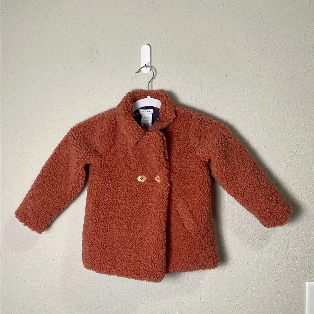 Tahari Toddler Faux Fur Teddy Coat Girls Size 4T Rusty Rose  Sherpa Jacket